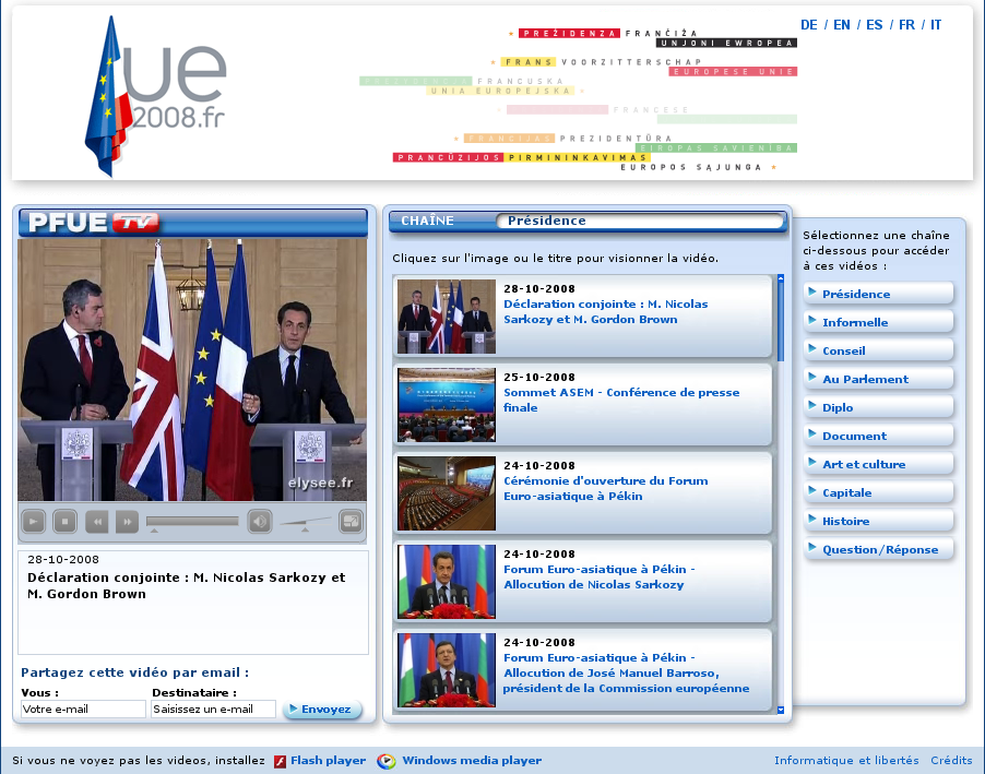 Le site de la présidence française de l\'UE 2008